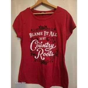 E23 Ransom red "Blame it all on My Country Roots" western screenprint t-shirt